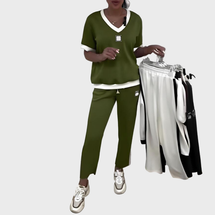 Órla – Casual Women's V-Neck Top and Trousers Set