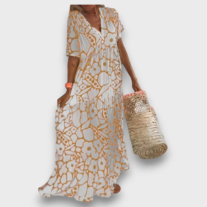Nuala – Long Floral Dress with Buttons