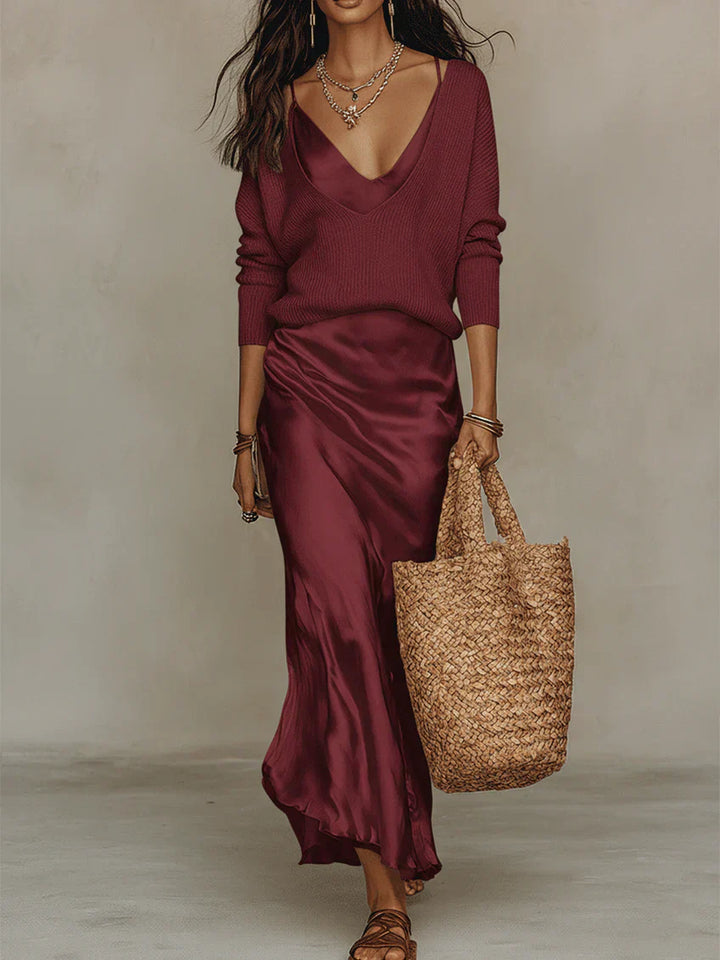 Sofie – Set with Satin Skirt and Knitted Top