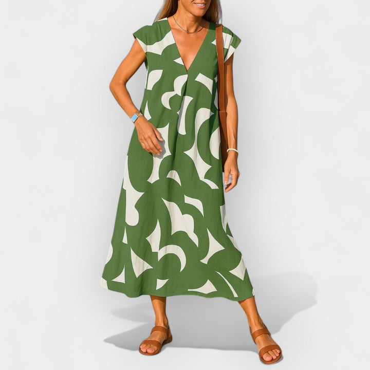 Aoibhinn – Sheer V-Neck Dress with Modern Design