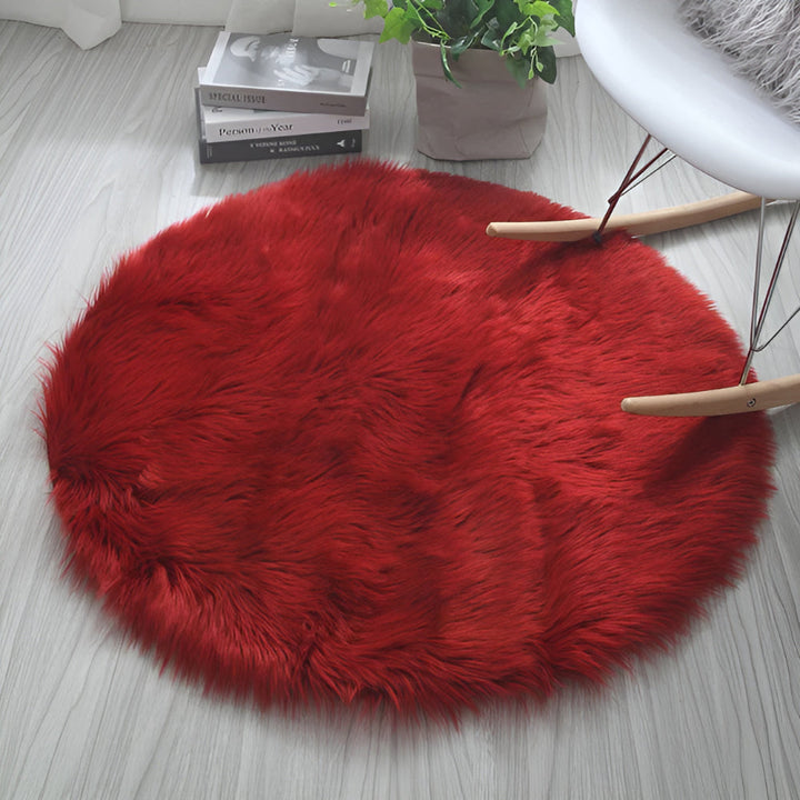 Round Fluffy Rug – White