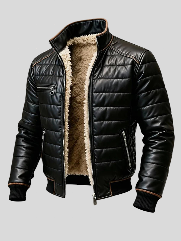 Cathal – Black Quilted Jacket with Sherpa Lining
