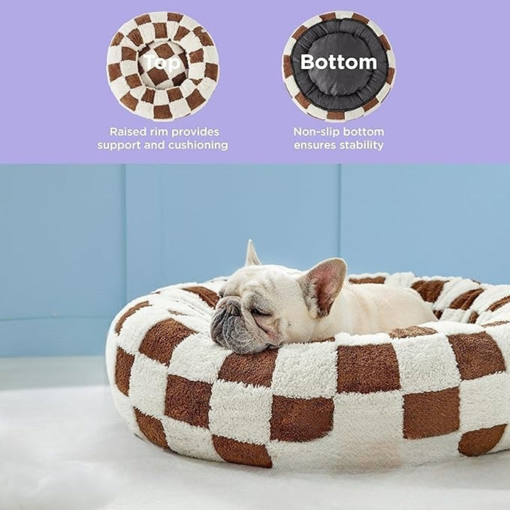 Round Plush Pet Bed with Cheerful Pattern