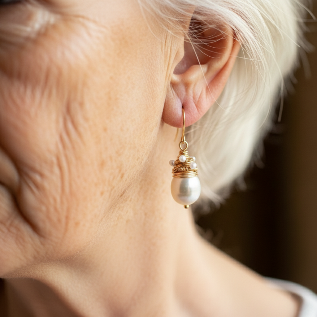 Vintage Pearl Gold Thread Earrings