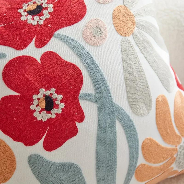 Cushion Cover with Embroidered Sunflowers