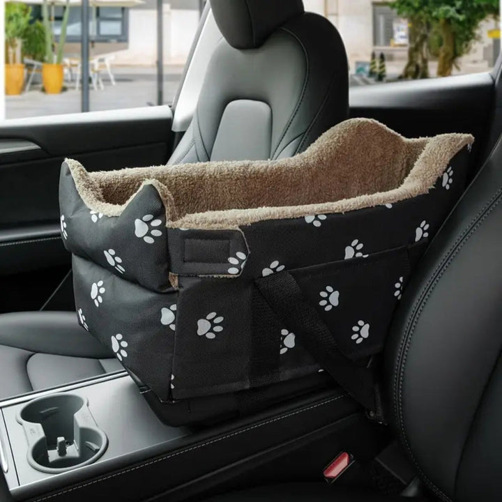Travel Car Seat for Dogs with Paw Print and Safety Strap