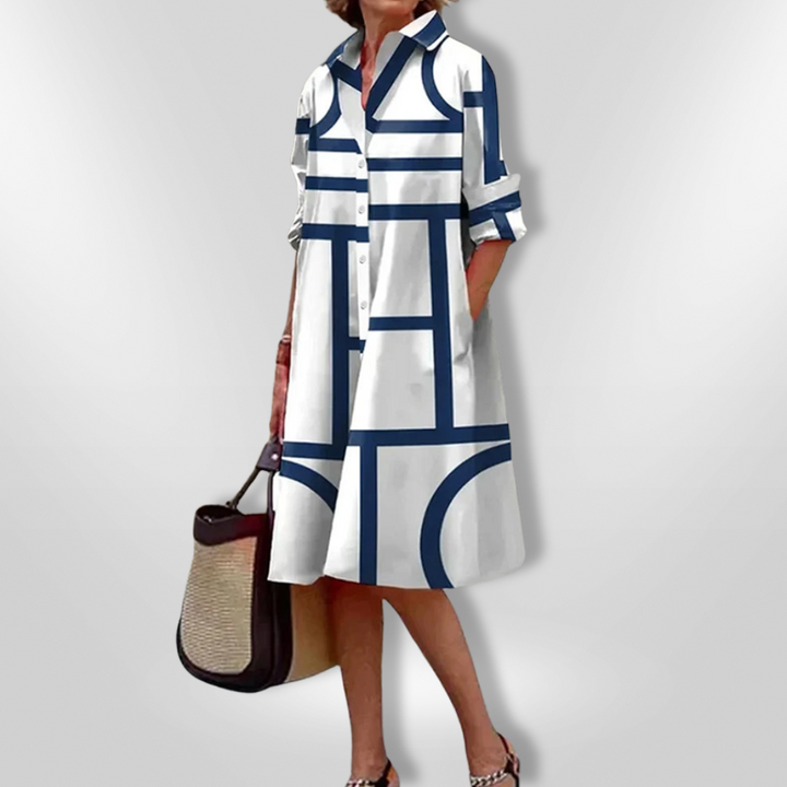 Niamh – Midi Shirt Dress with Geometric Pattern