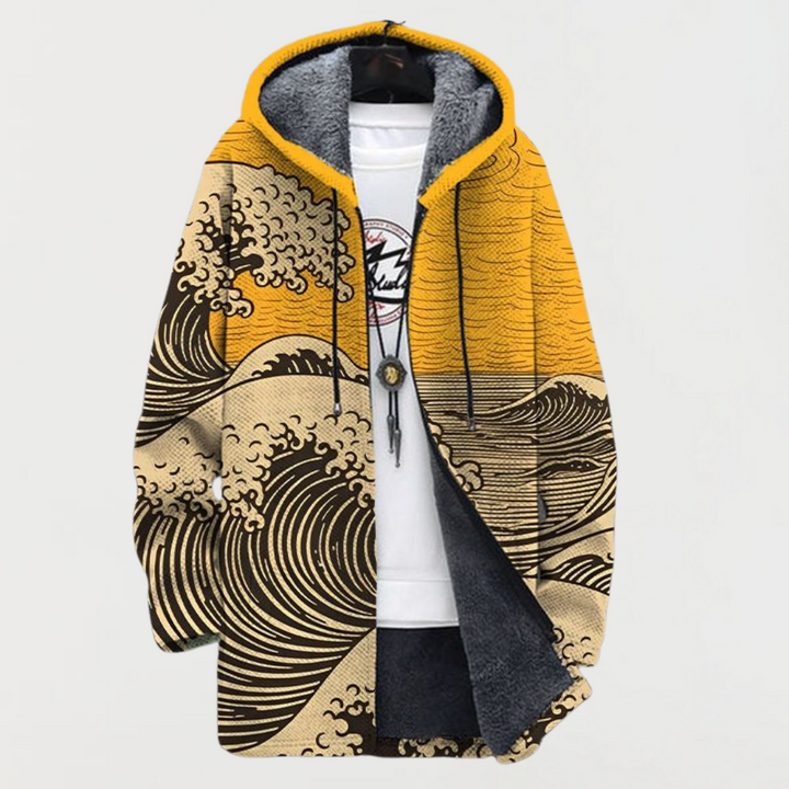 Grania – Hooded Jacket with Artistic Wave Print