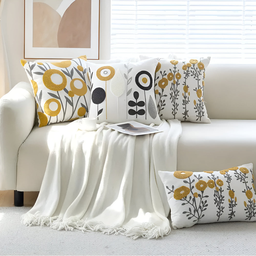 Cushion Cover with Embroidered Flowers
