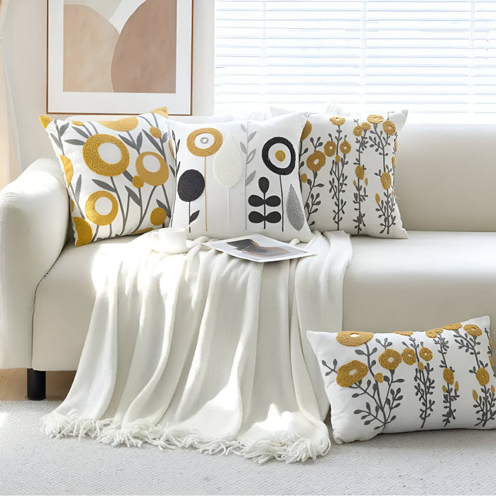 Cushion Cover with Embroidered Flowers