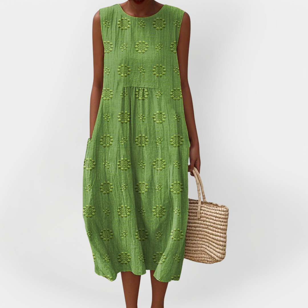 Aoibhinn – Elegant Sleeveless Cotton Dress with Pockets