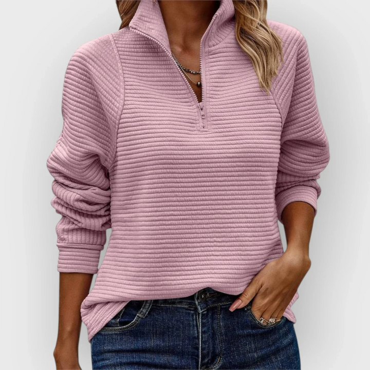 Nina – Elegant Top with Polo Zip