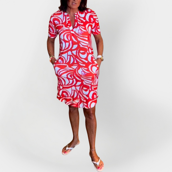 Ciara – Midi Dress with Pattern and Short Sleeves
