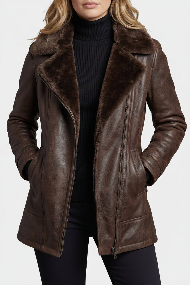 Ravella – Elegant Leather Jacket with Fur Lining