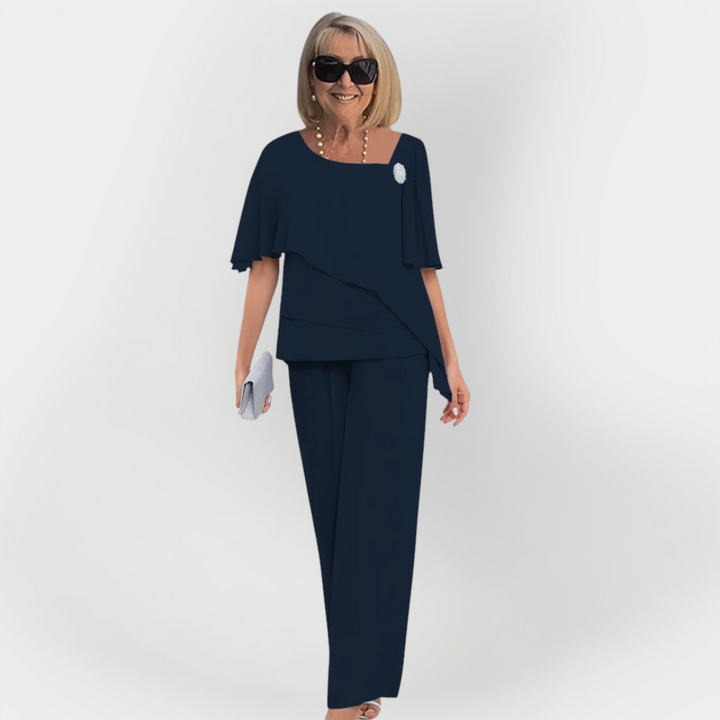 Caoimhe – Elegant Two-Tone Blouse and Trousers Set