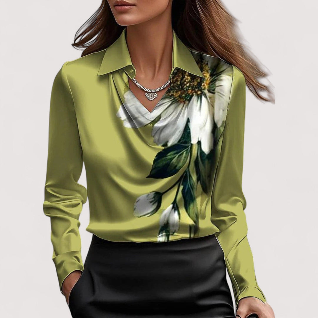 Charlotte – Elegant Satin Blouse with V-Neck