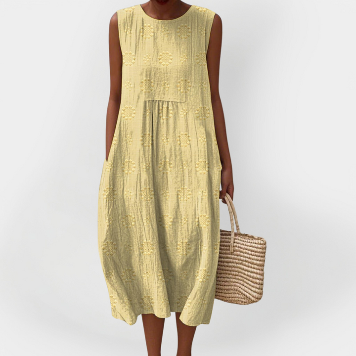 Aoibhinn – Elegant Sleeveless Cotton Dress with Pockets