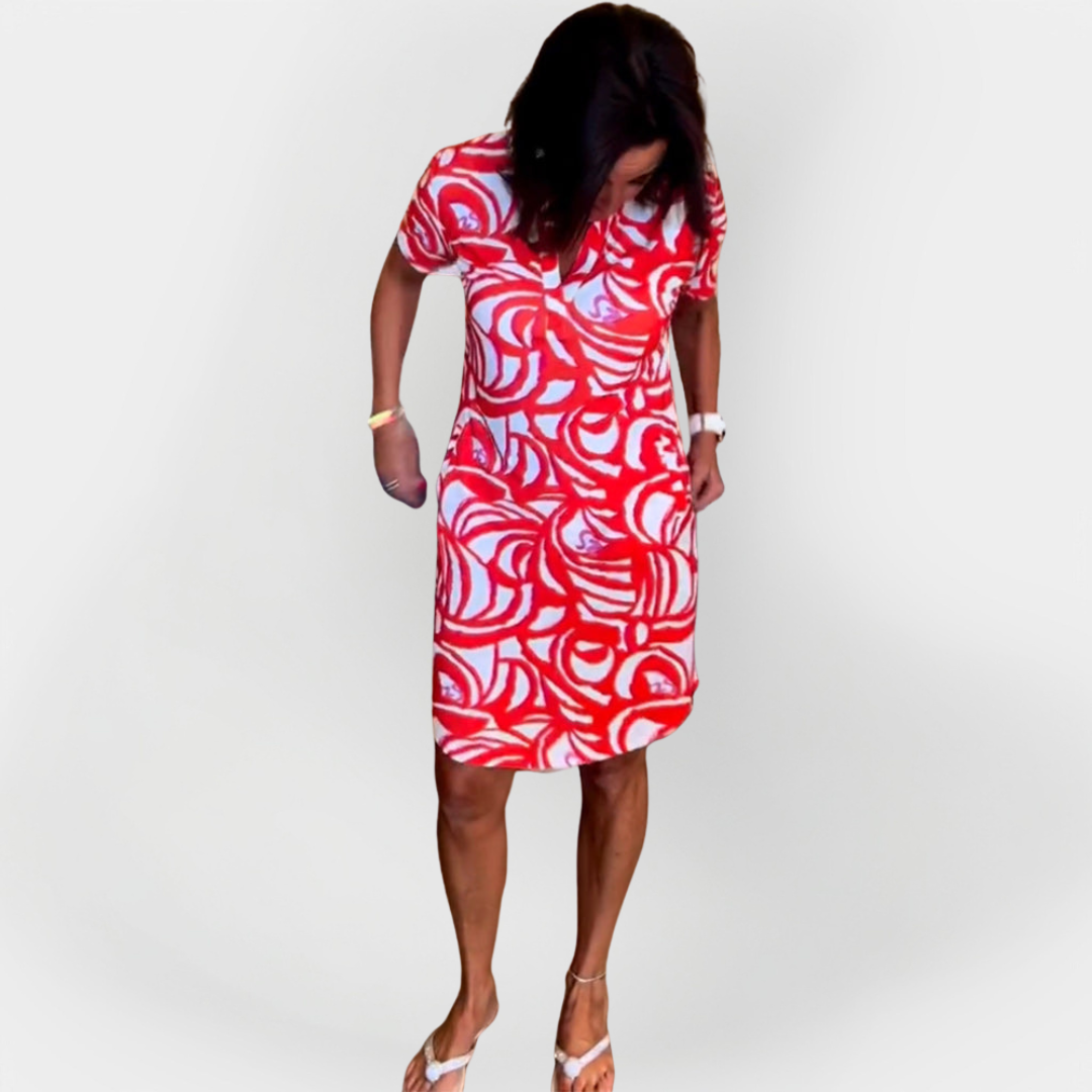 Ciara – Midi Dress with Pattern and Short Sleeves