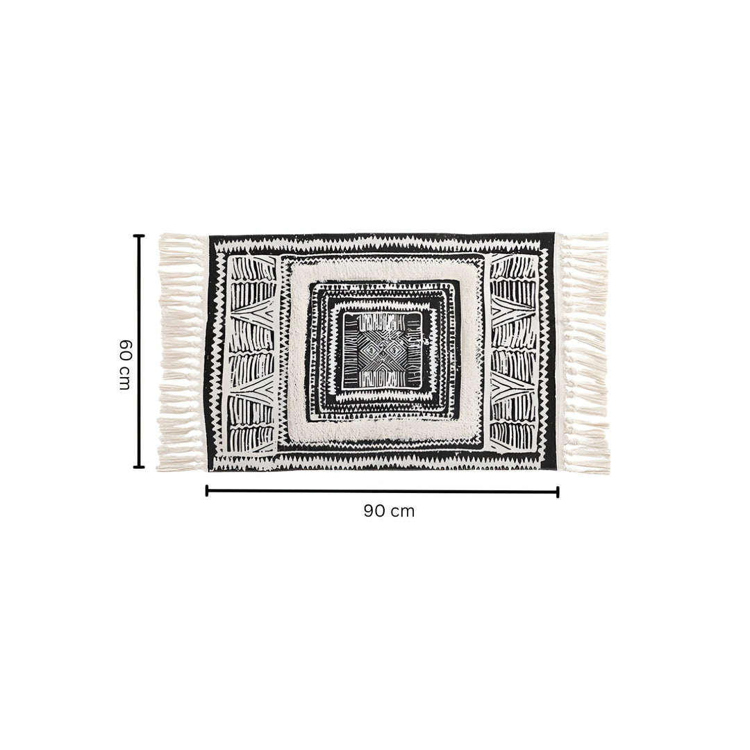 Black and White Boho Rug with Tassels