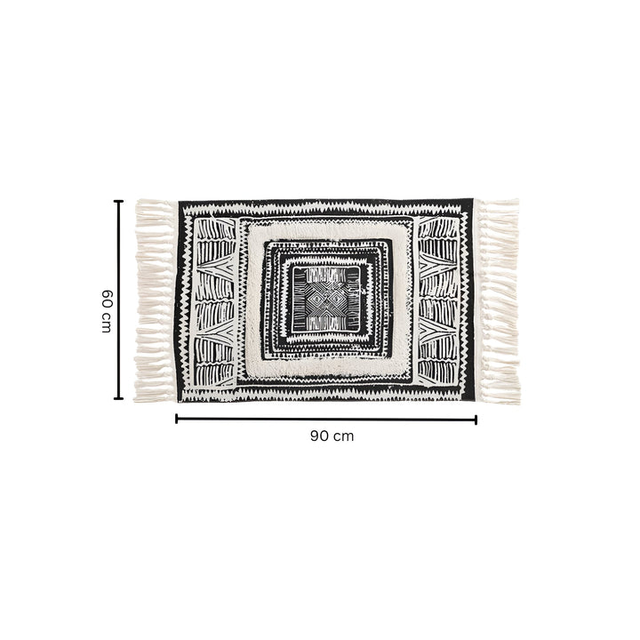 Black and White Boho Rug with Tassels