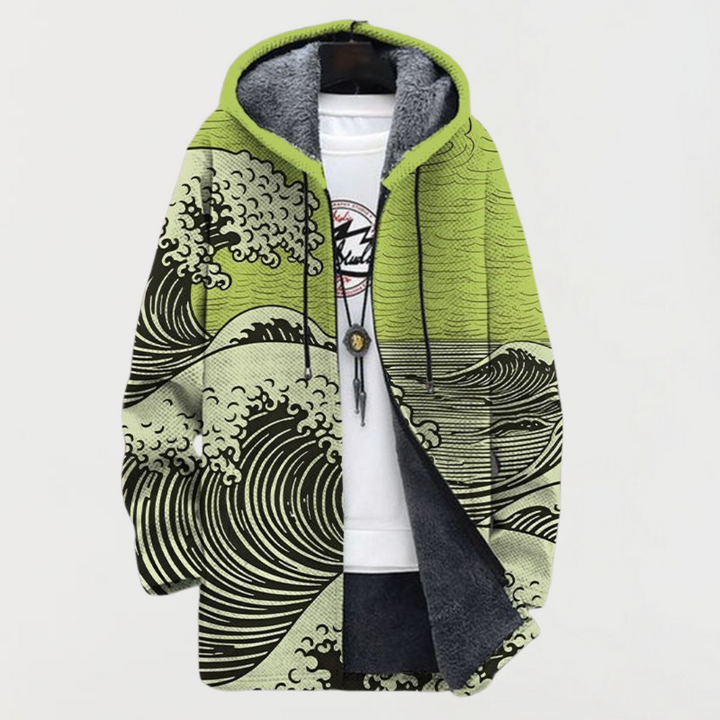 Grania – Hooded Jacket with Artistic Wave Print