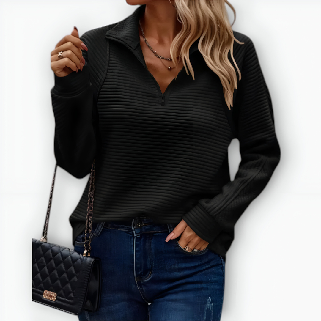 Nina – Elegant Top with Polo Zip