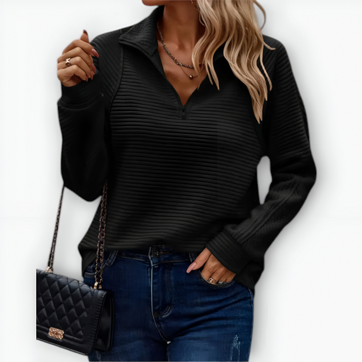 Nina – Elegant Top with Polo Zip