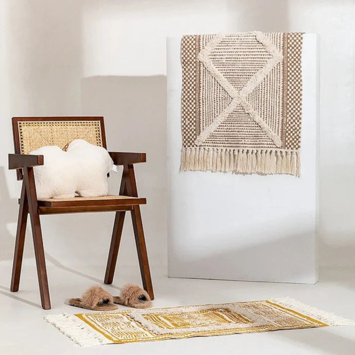 Boho Cotton Rug with Tassels – Yellow