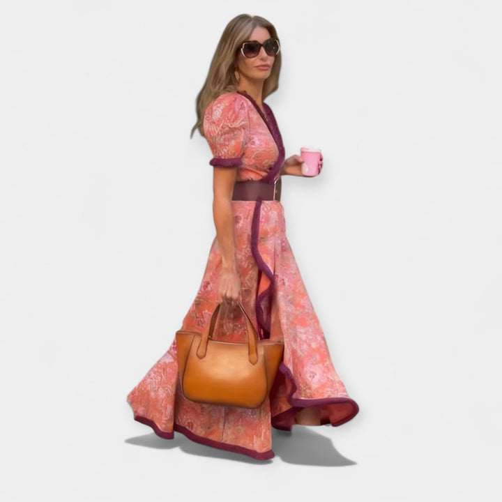 Saoirse – Romantic Dress with Belt and Satin Ruffle