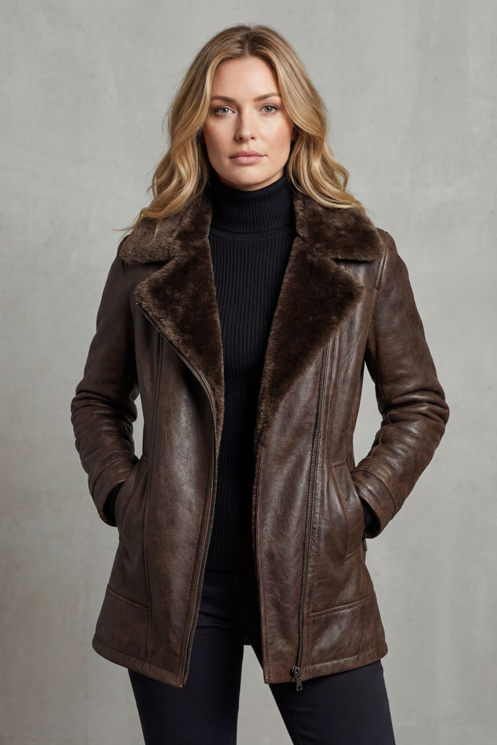 Ravella – Elegant Leather Jacket with Fur Lining