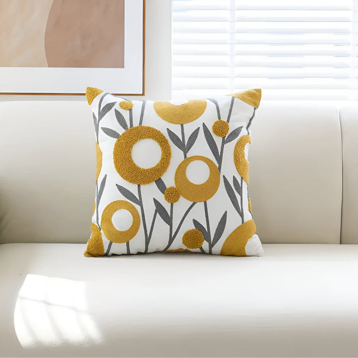 Cushion Cover with Embroidered Flowers