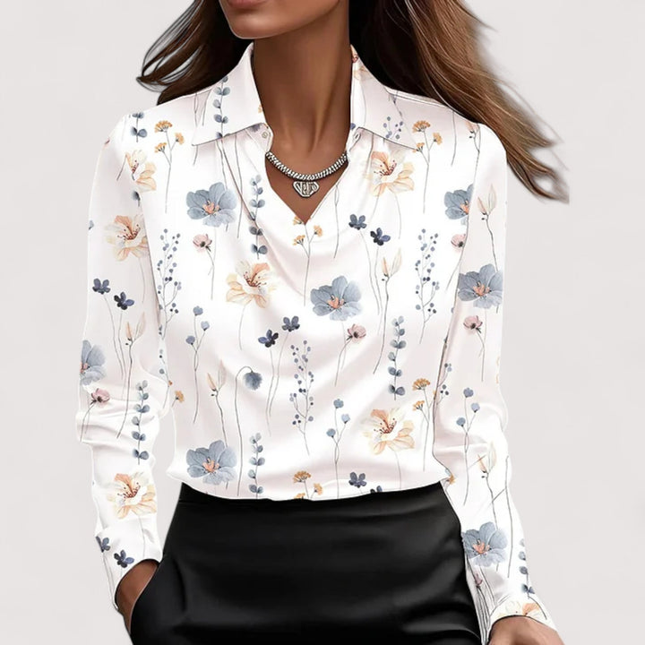 Charlotte – Elegant Satin Blouse with V-Neck