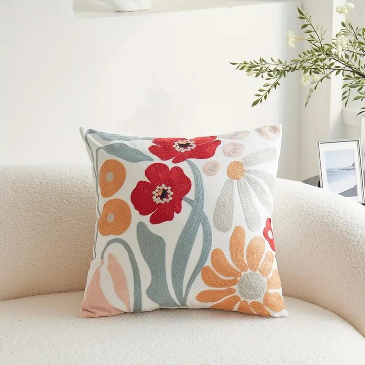 Cushion Cover with Embroidered Sunflowers