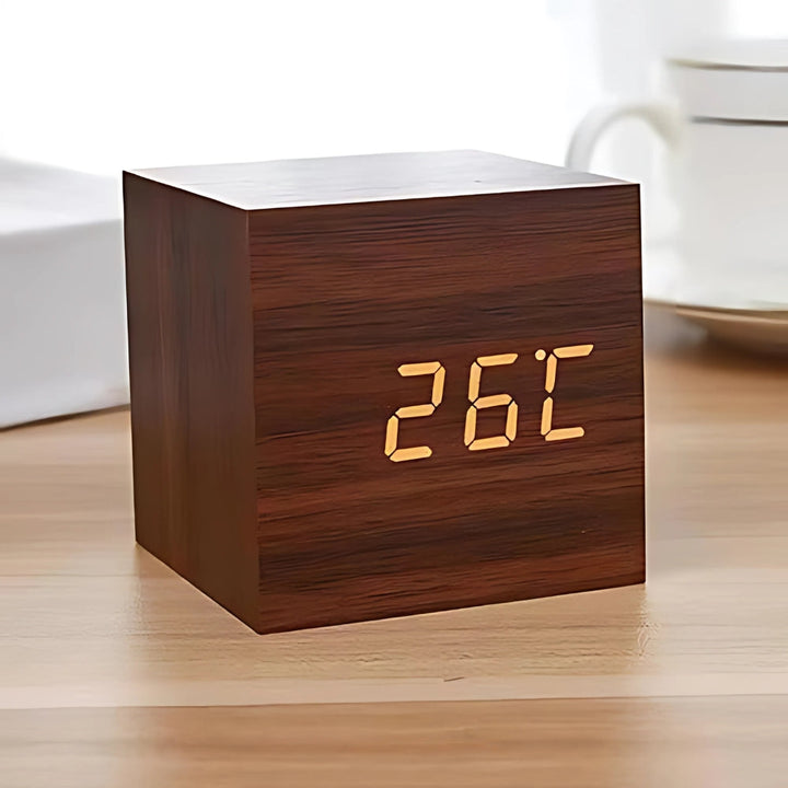 Wooden LED Alarm Clock – Cube