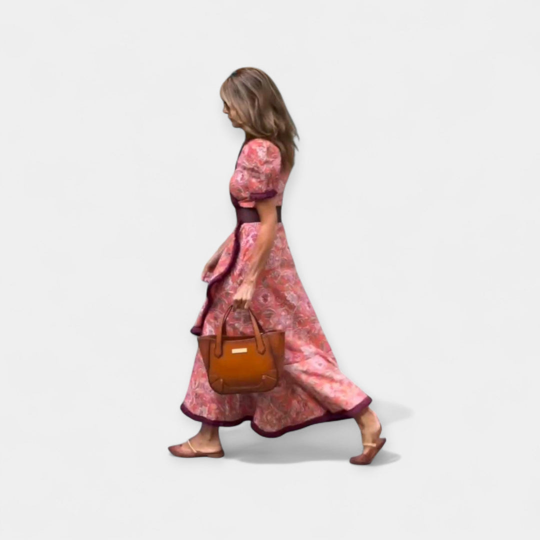 Saoirse – Romantic Dress with Belt and Satin Ruffle
