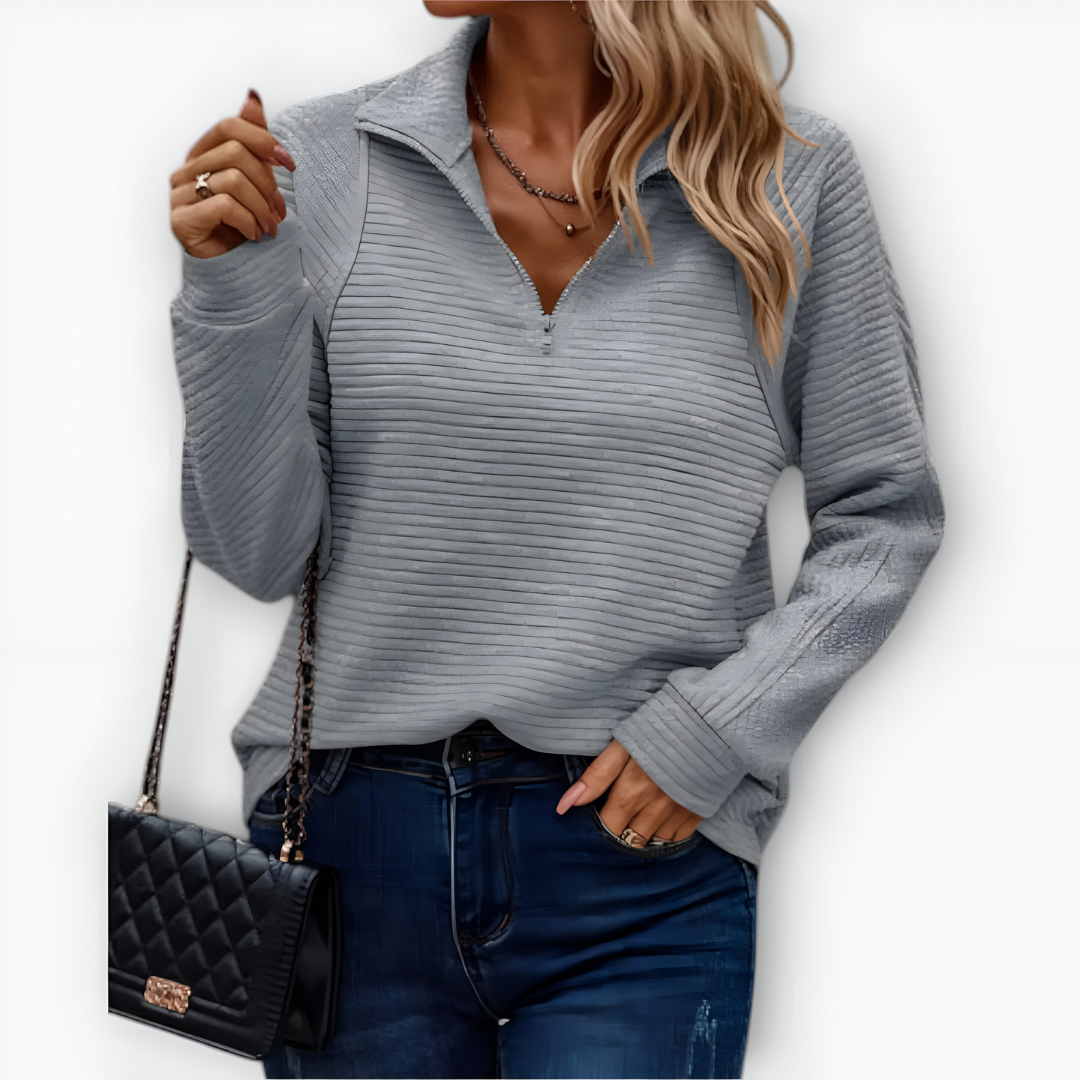 Nina – Elegant Top with Polo Zip
