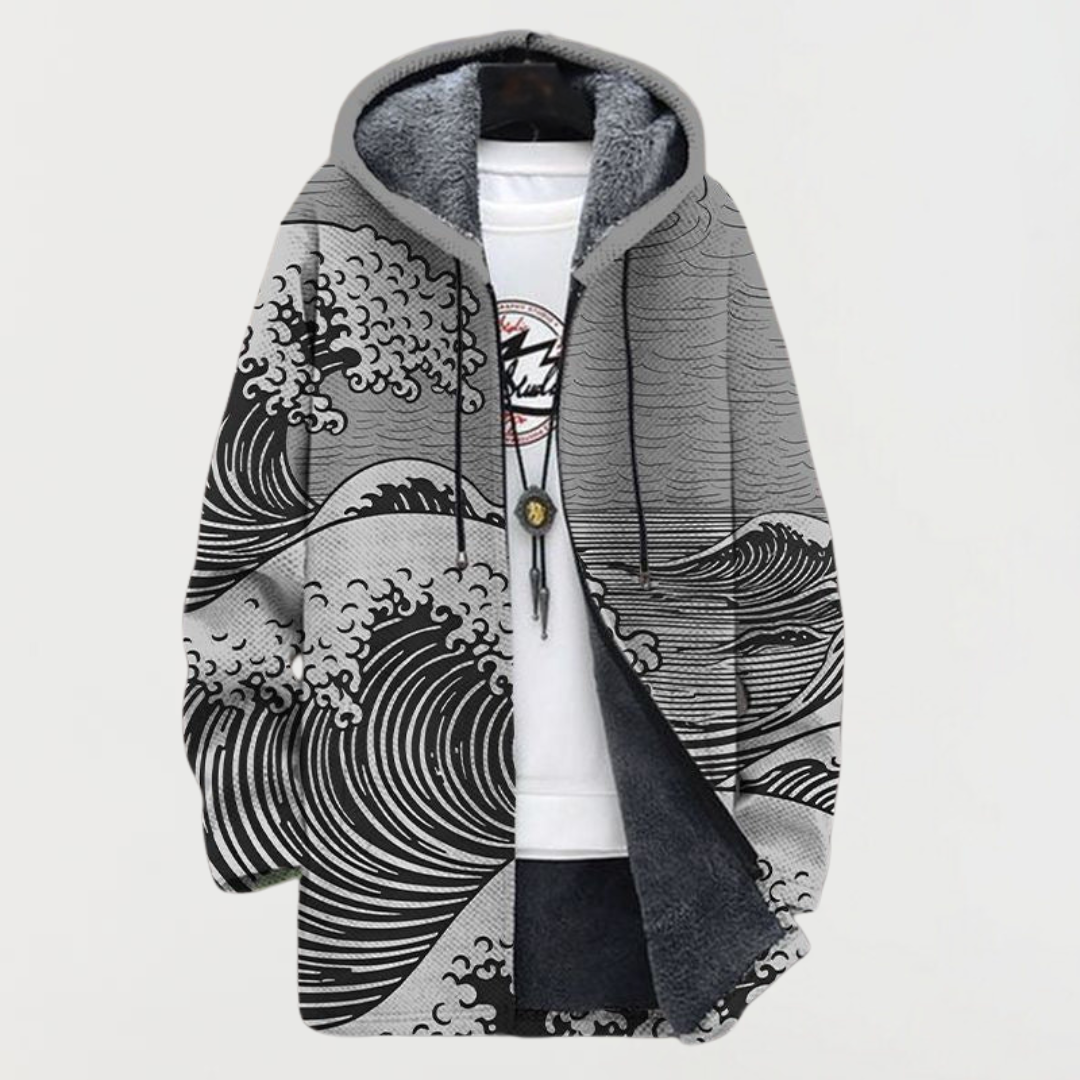 Grania – Hooded Jacket with Artistic Wave Print