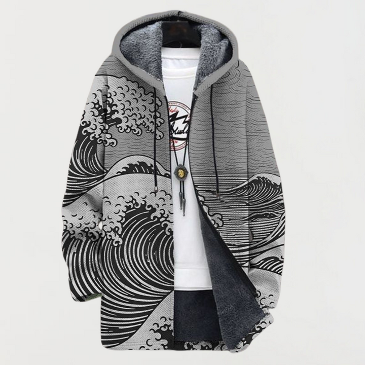 Grania – Hooded Jacket with Artistic Wave Print