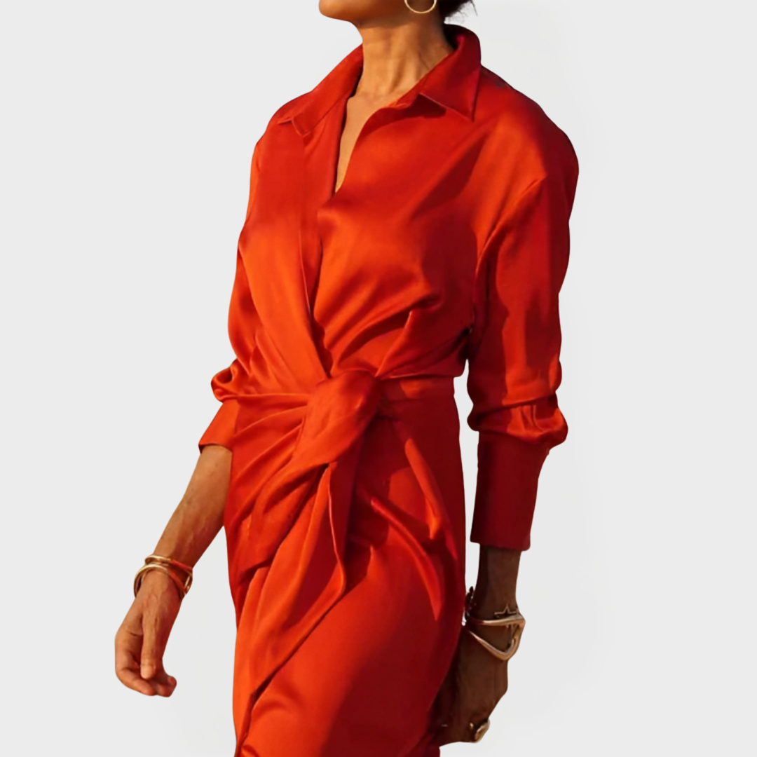 Sadhbh – Elegant Satin Evening Dress with Bow