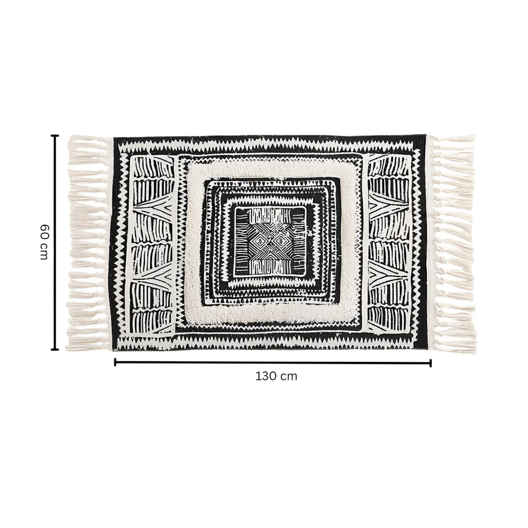 Black and White Boho Rug with Tassels