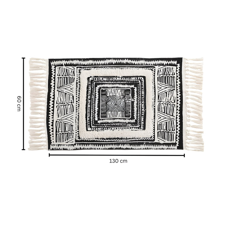 Black and White Boho Rug with Tassels