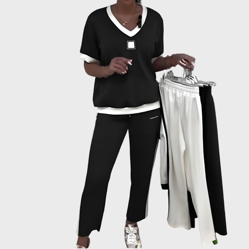 Órla – Casual Women's V-Neck Top and Trousers Set