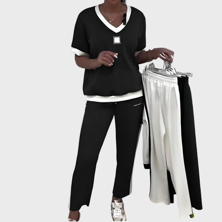 Órla – Casual Women's V-Neck Top and Trousers Set
