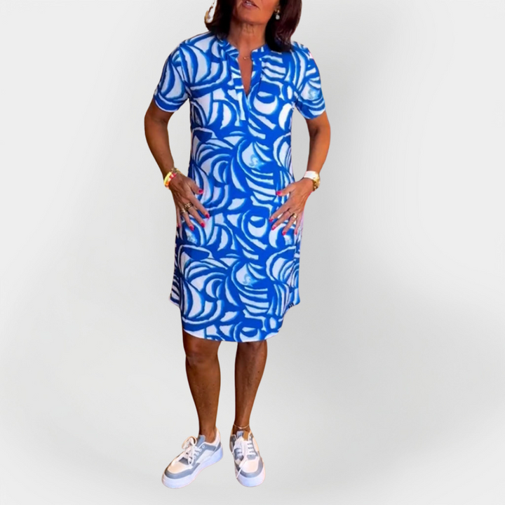 Ciara – Midi Dress with Pattern and Short Sleeves