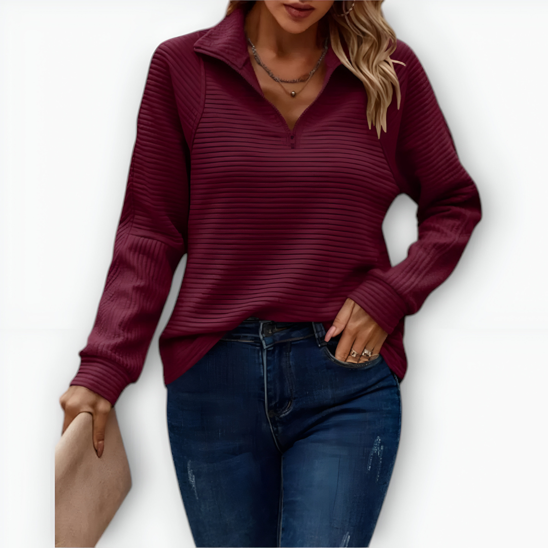 Nina – Elegant Top with Polo Zip