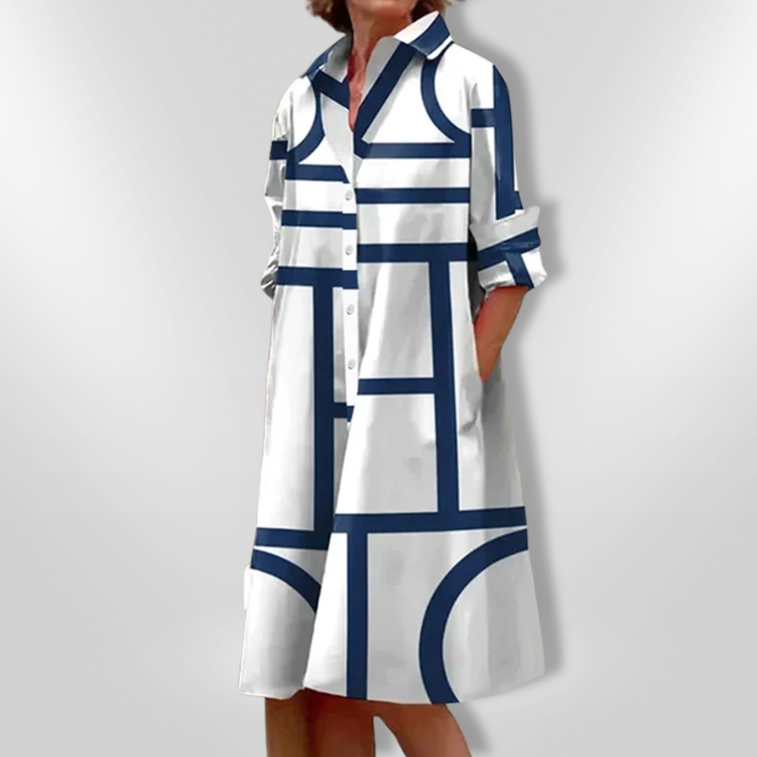 Niamh – Midi Shirt Dress with Geometric Pattern