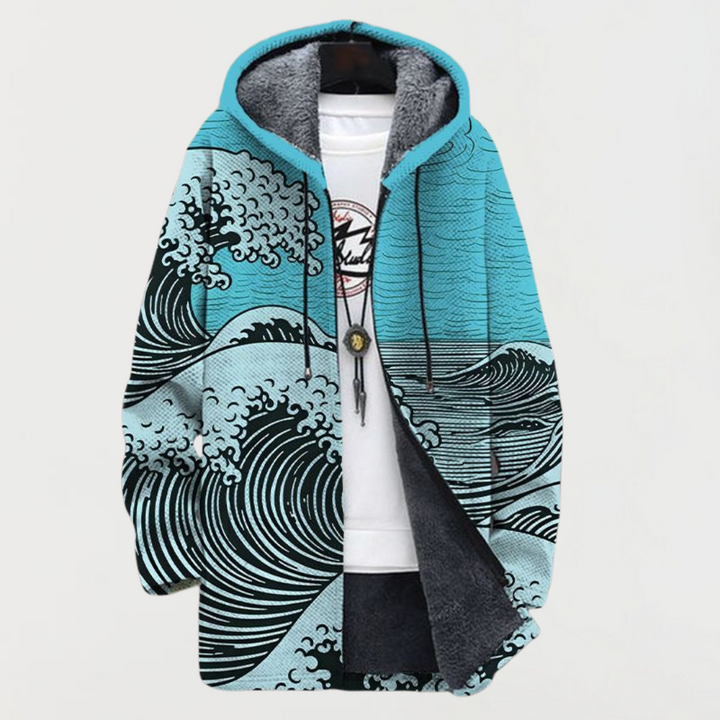 Grania – Hooded Jacket with Artistic Wave Print