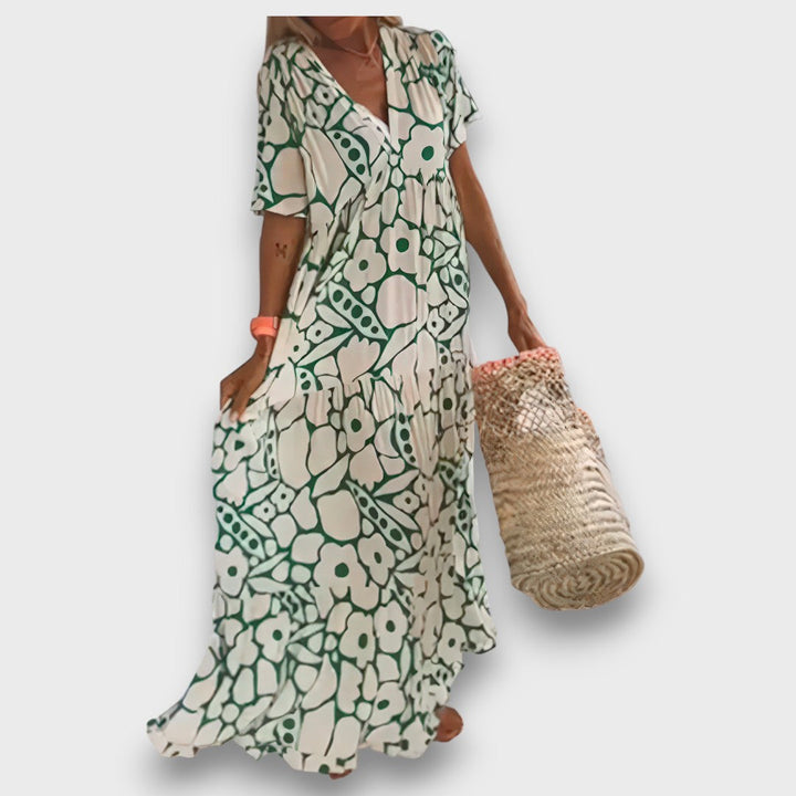Nuala – Long Floral Dress with Buttons