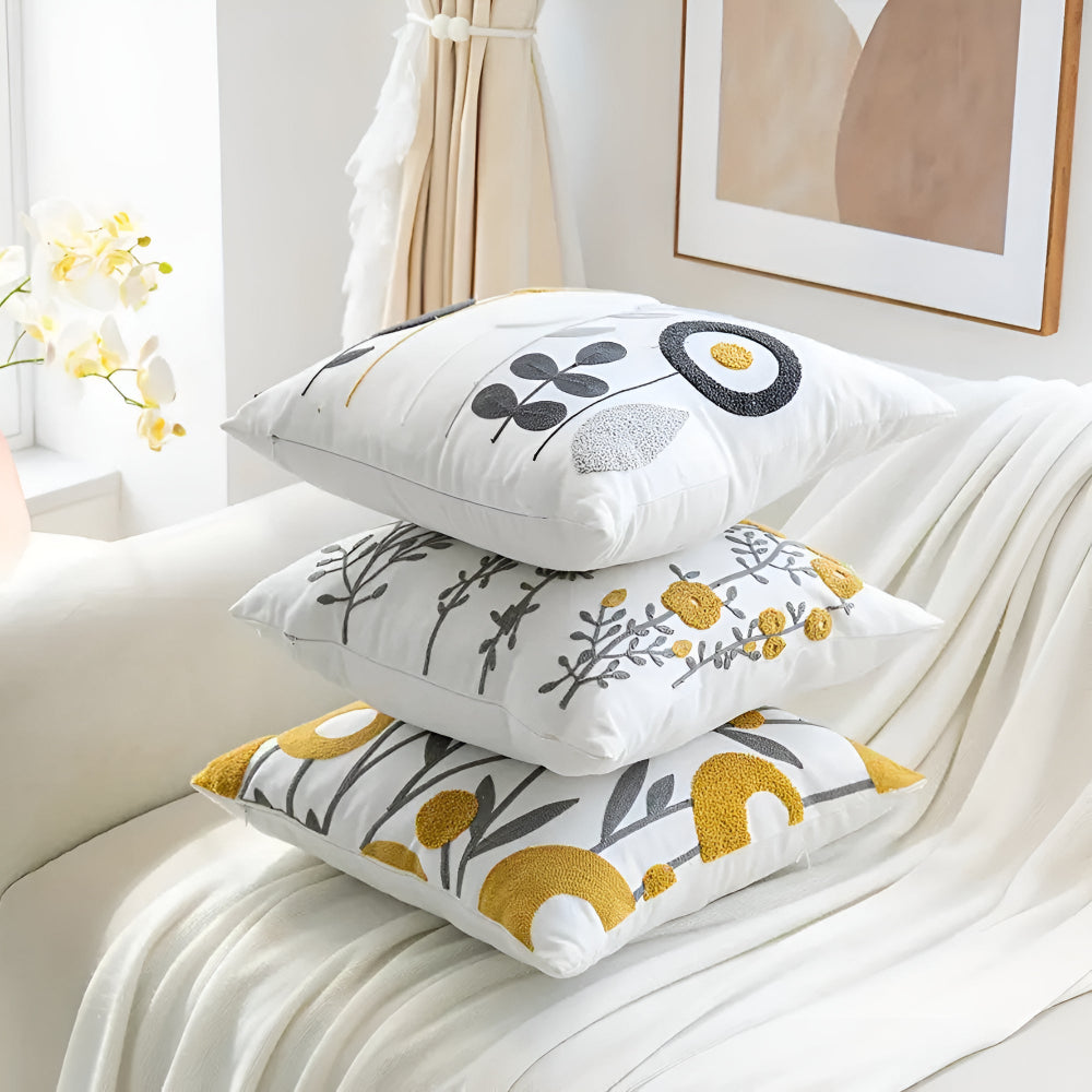 Cushion Cover with Embroidered Flowers