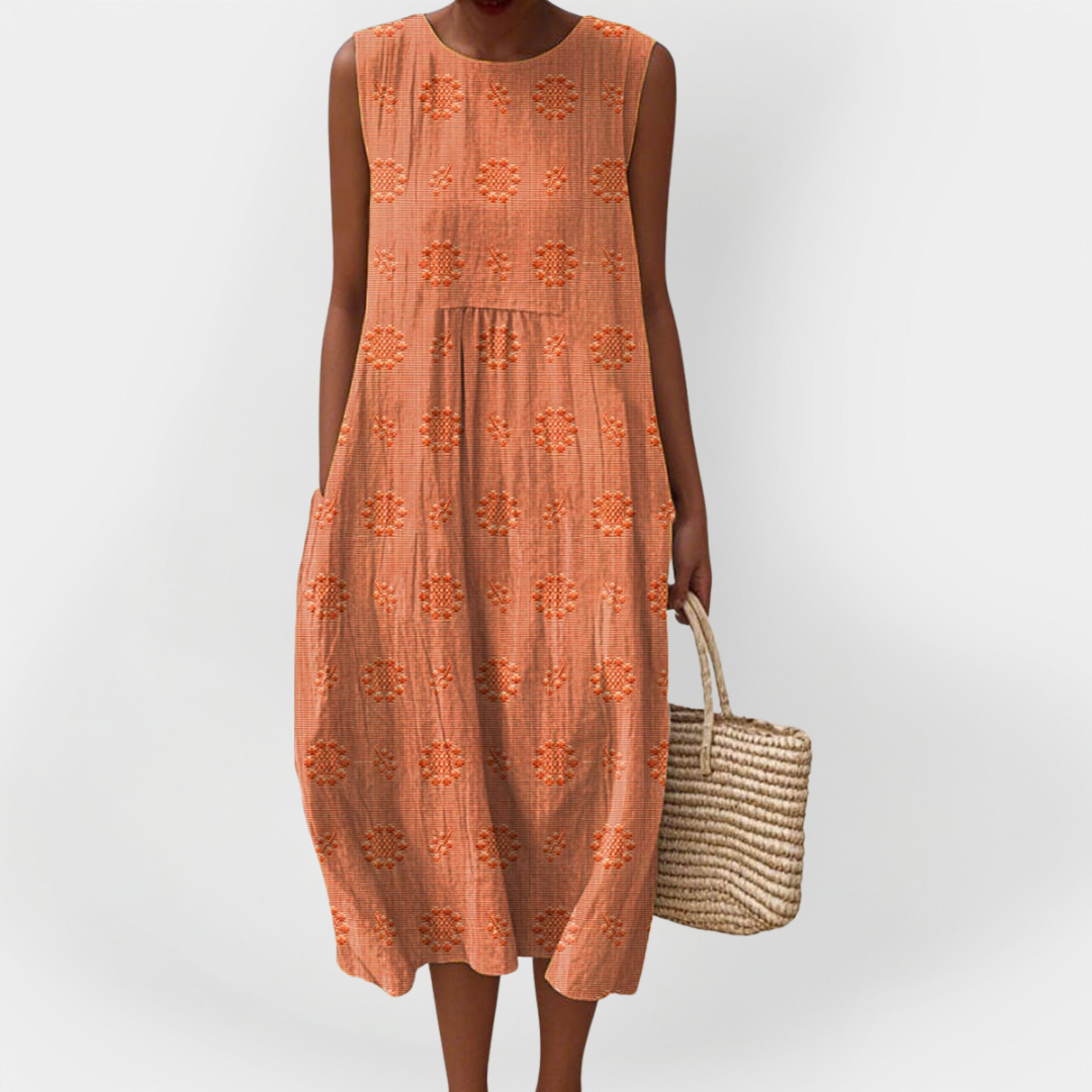 Aoibhinn – Elegant Sleeveless Cotton Dress with Pockets
